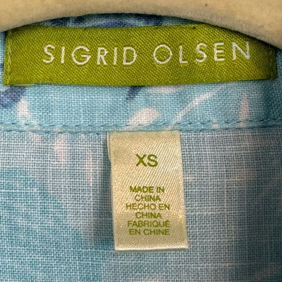 Sigrid Olsen Linen Button Up Blue Seahorse Shirt XS - Picture 3 of 9